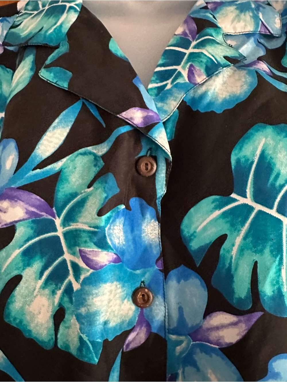 Silk Traders Hawaii 100% Silk Blue Orchid Camp Shirt Women’s L NWT - Picture 3 of 4